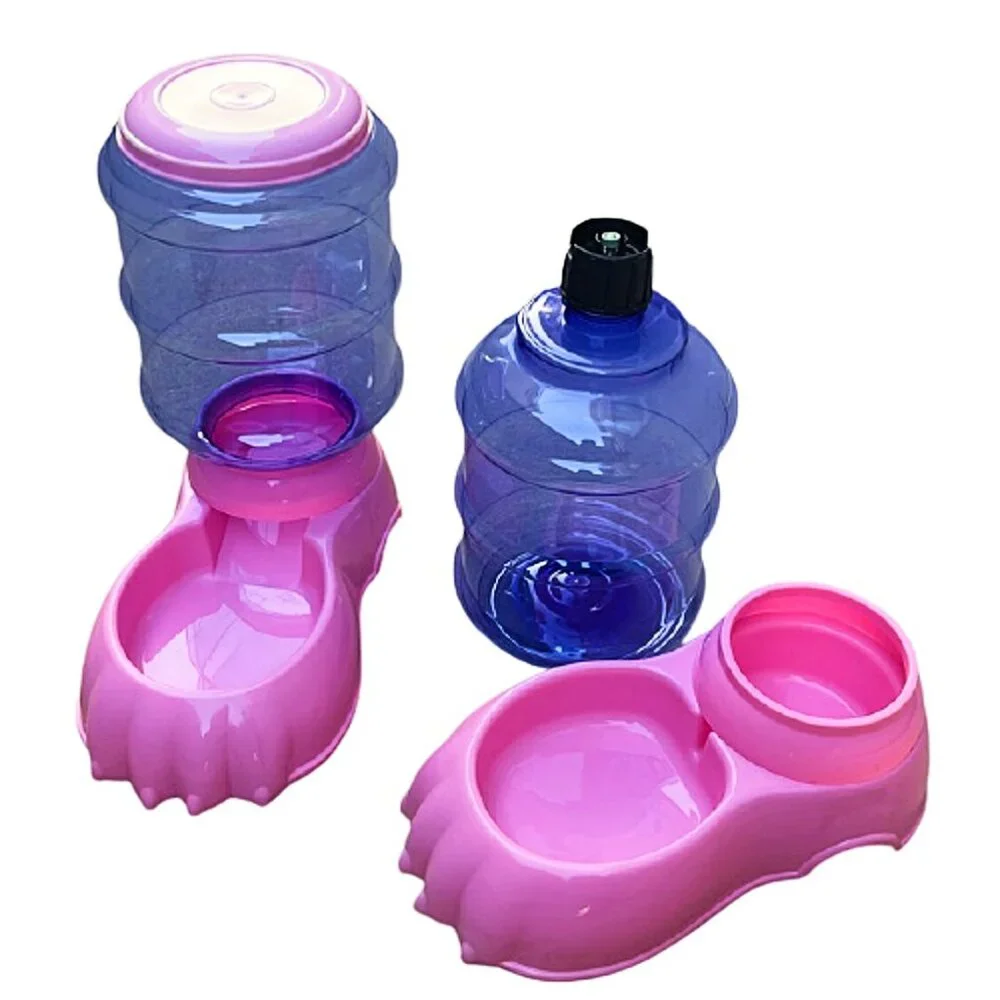 Pink Claws 2-Pack Food & Water Dispenser Station Cat Dog Pet Auto Dry Food Stand